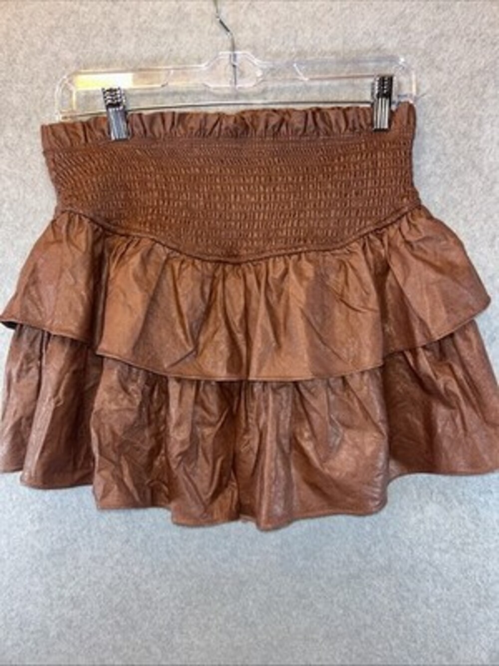 Fab’rik Mini Skirt Faux Leather Brown Ruffle Womens Medium